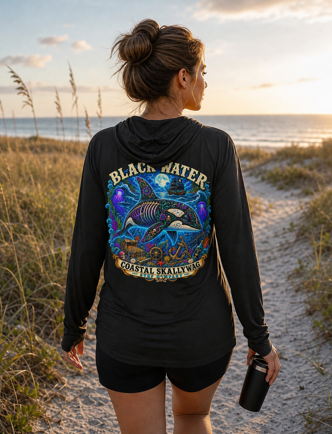 Black Water™️Long Sleeve Hooded T-shirt