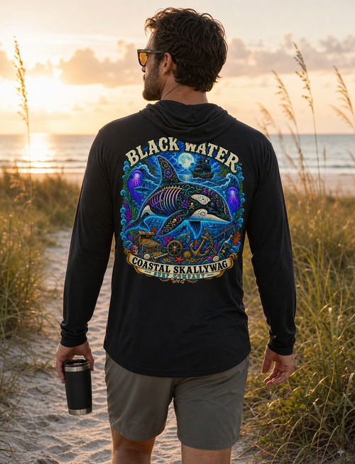 Black Water™️Long Sleeve Hooded T-shirt