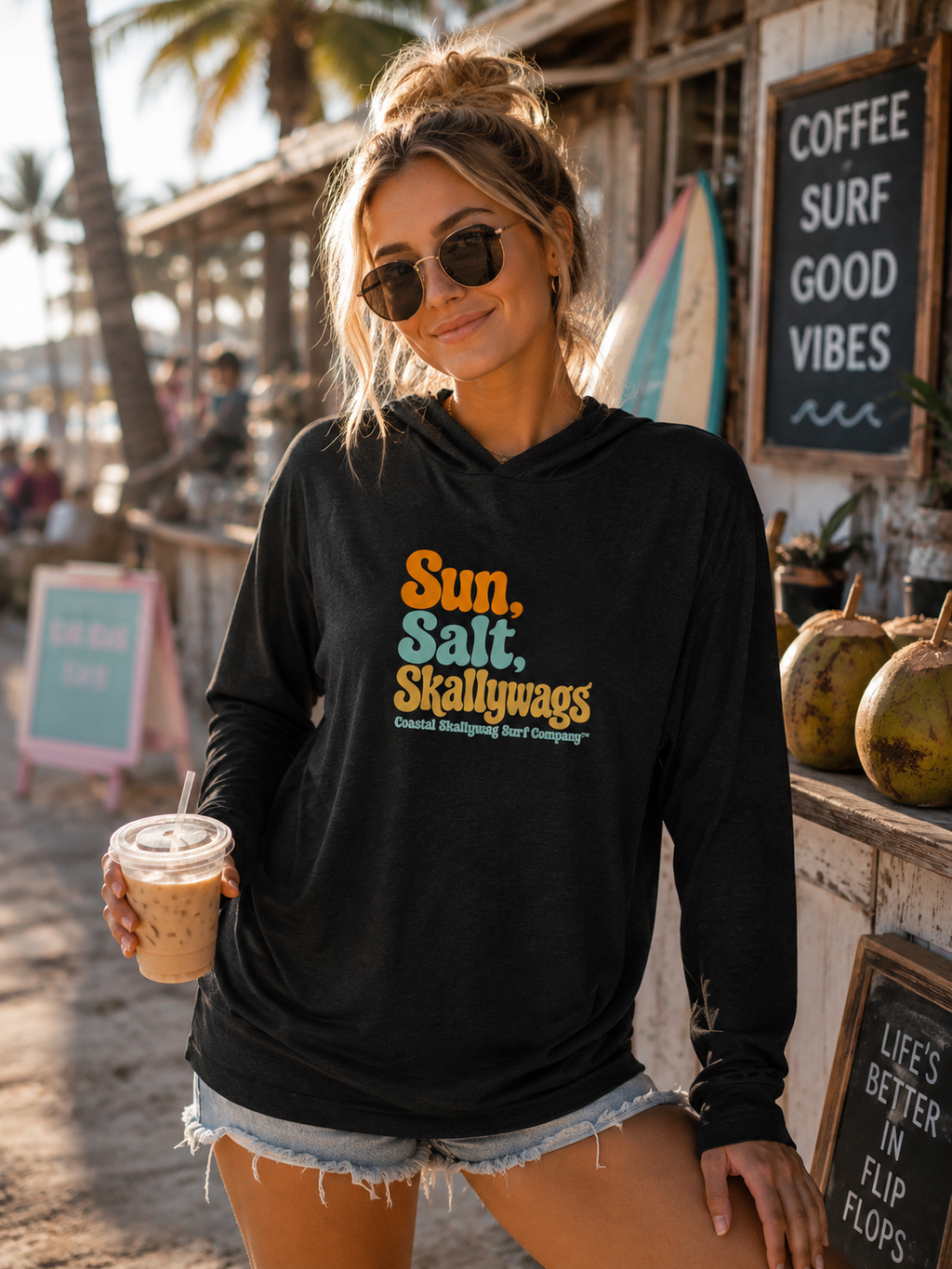 Salt, Sun, Skallywag™ Long Sleeve Hooded T-shirt