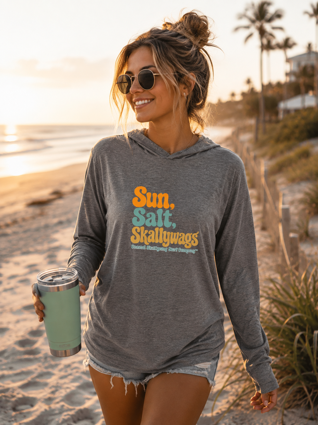 Salt, Sun, Skallywag™ Long Sleeve Hooded T-shirt